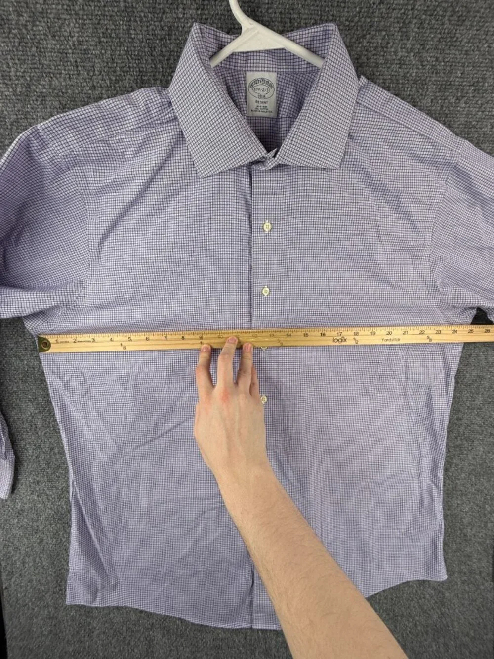 Brooks Brothers Non Iron Button Up Shirt Men Purple Check 17.5 32/33 Regent